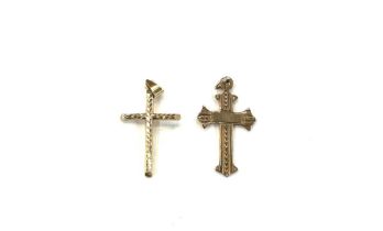 2 hallmarked 9ct gold cross pendants, approximate measurements: 3 x 2 cm