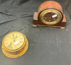 Two vintage clocks one Westminster chime and one brass ships clock - untested