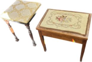 Vintage wooden sewing box, mahogany piano stool