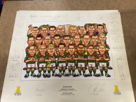 Unframed Leicester Tigers supporting children in need original signed caricatures