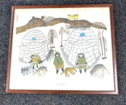 Vintage West Baffin Eskimo Co-operative Ltd lithograph measures approx 21 inches tall by 25 inches