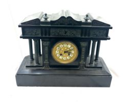 2 key hole slate mantle clock 18 inches wide 13 inches tall 5.5 inches depth, untested