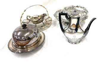 Selection of silver plated items includes Tiffany&Co silver soildered 1 pint coffee pot, 7088 makers