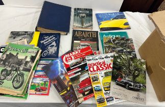 Selection of vintage car books includes A barth, practical classic, motocycling etc