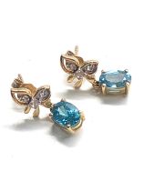 9ct gold topaz & diamond earrings 2.2g