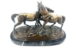 Vintage horse bronze of marble stand measures approximately 16 inches wide 8 inches depth