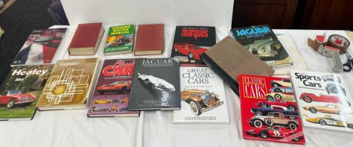 Selection of car books includes Jaguar, classic cars etc