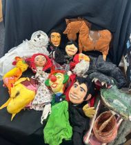Large selection of vintage Puppets includes aligator, donkey etc