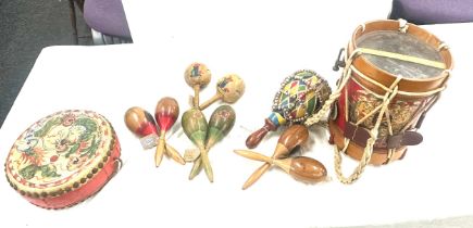 Selection of Mexican musical instruments to include a drum