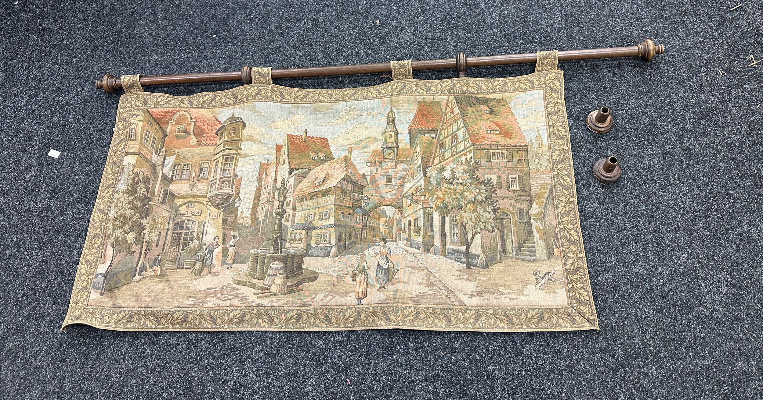 Large wall hanging tapestry measures approximately 67 inches