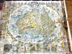 Vintage Map of Australia measures approx 40 inches wide by 30 inches tall