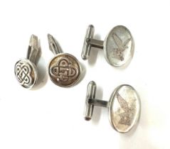 Two pairs of silver hallmarked gents cufflinks and a selection of small silver items to include