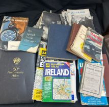 Selection of vintage books includes war books, atlas, maps etc