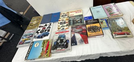 Large selection of vintage car books includes automobile world etc