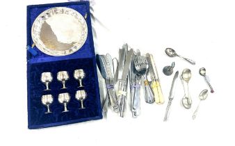 Selection of metal ware includes cutlery, mirror etc