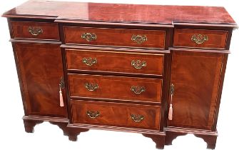 Mahogany brake front 4 door inlaid sideboard measures approximately 30 inches tall 46 inches wide 14