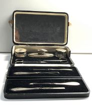 Boxed Antique silver vanity nail set - buffer, nail files scissors and silver top pots sectional