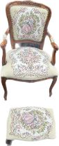 vintage Upholstered chair and footstool