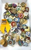 Selection of vintage and later badges includes bowling, Tourists etc