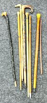 Selection of 7 vintage and later walking sticks includes Novelty etc