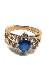 9ct gold vintage blue & clear paste ring (2.7g)