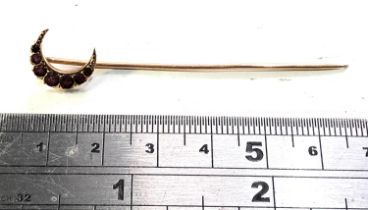 9ct gold antique garnet crescent stick pin weight 2.5g