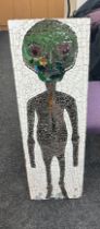 Vintage mosaic alien picture measures approximately 43 inches by 14 inches