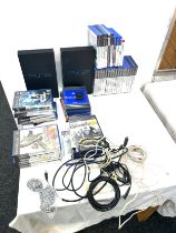 2 Playstation 2 consoles, no controllers, with leads and memory cards, to include some playstation