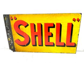 Vintage Shell Double sided enamel advertising sign measures approximately 26 inches by 15 inches