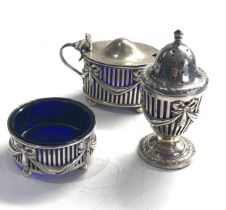 Antique silver cruet set blue glass liners