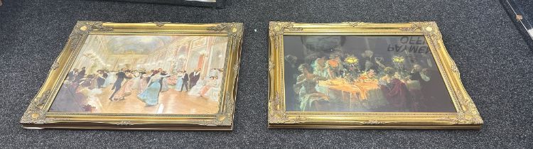 2 Matching gilt framed prints, each frame measures approximately 35 inches by 25 inches