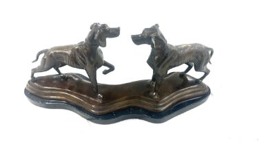 Vintage dog bronze of marble stand measures approximately 20 inches wide 4 inches depth