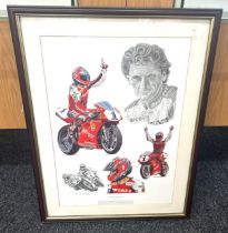 Framed tribute to carl fogarty by stuart mcintyre measures approximately 29 inches tall 22 inches