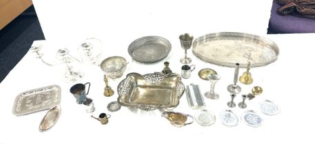 Selection of metal ware includes trays, candle sticks etc