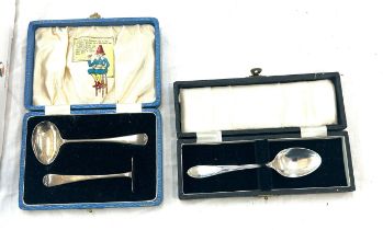Cased silver christening set and an cased silver spoon