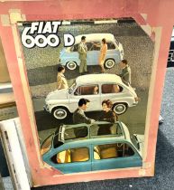 Vintage advertising Fiat 600D poster measures approximately 43 inches tall 33 inches wide