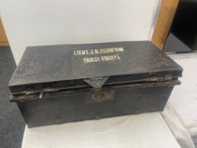 Vintage metal trunk lieut. jg fountain race equipment 11 inches tall 15 inches wide 31 inches length