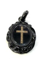 Victorian jet and seed pearl set crucifix pendant measure approx 7cm drop by 4cm wide