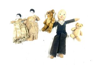 Selection of antique teddies and toys