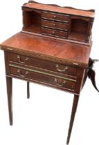 Mahogany writing desk with flip lid measures approximately 39 inches tall 15 inches depth 21.5