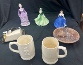 Selection of pottery pieces to include Royal Worcester Holly Les petites figurine and two others,