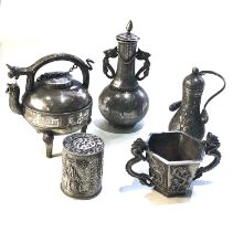 Selection of 5 antique Chinese silver items includes oil bottles etc please see images for details