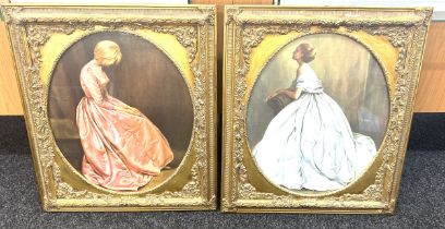 Large gilt framed lady pictures each measures approximately 30 inches tall 26 inches wide