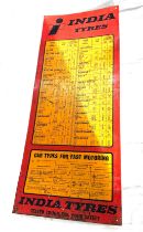 Indian tyres metal advertising sign measures approximately 29 inches tall 12 inches wide