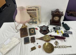 Selection of collectables includes silver thimble, clock, books etc