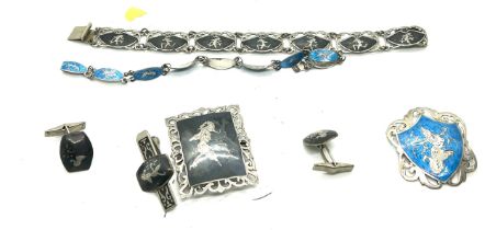 Vintage sterling silver enamel siam jewellery