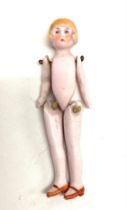 Antique miniature German bisque doll blonde hair jointed doll, approximate height: 8.5cm, chips to