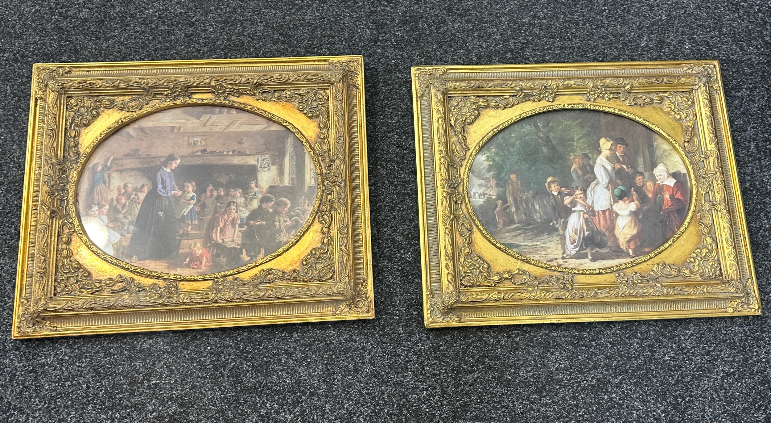 Pair of gilt framed prints measures approximately 22 inches by 18 inches