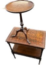 Mahogany leather topped side table with a mahogany wine table