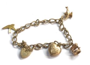 9ct gold charm bracelet heart padlock (10.1g)